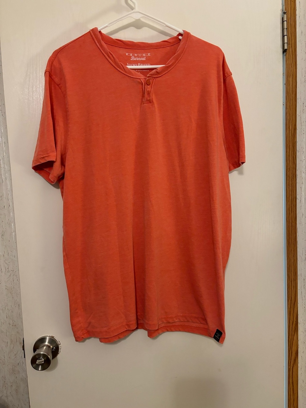 Lucky Brand Short-Sleeve Henley in Coral Orange
